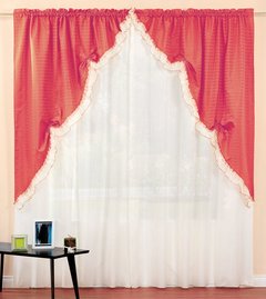 Juego de cortinas de voile triple. Modelo romantico, con bando de tela jacquard - Articulo 106- en internet