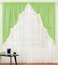 Juego de cortinas de voile triple. Modelo romantico, con bando de tela jacquard - Articulo 106- - comprar online