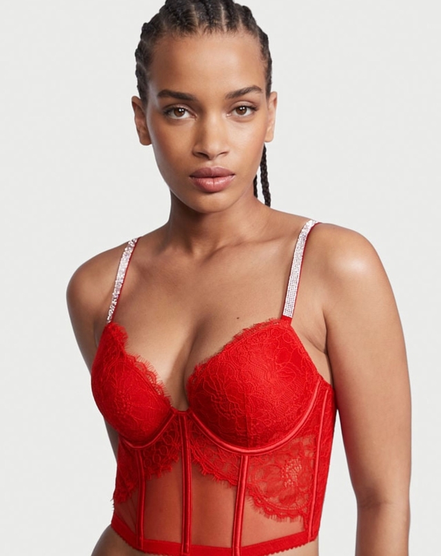 Corset Victoria’s Secret Shine -Push Up Encaje Rojo