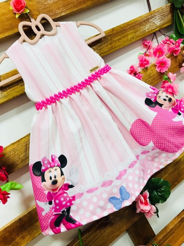 Vestido Infantil Princesa Tematico Minnie Rosa - Roupa Infantil