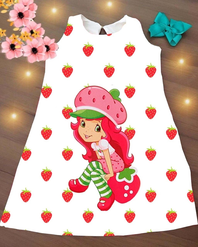 Vestido Moranguinho trapézio fundo branco infantil