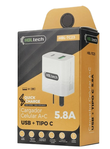 Cabezal Cargador USB + C 5.8A HBL-TC23 - Hubelam