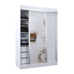 Vestidor 2 Puertas 1 Puerta Con Espejo 140Cm Blanco