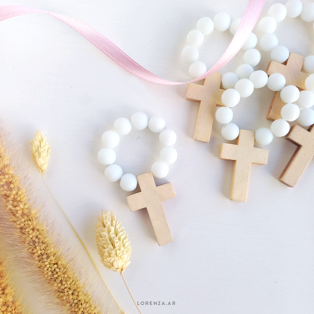 Souvenir decenarios de perlas para recuerdos de bautizo comunión / docena  Blanco
