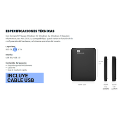 Disco Rigido Portatil Externo 1tb Western Digital Elements - tienda online