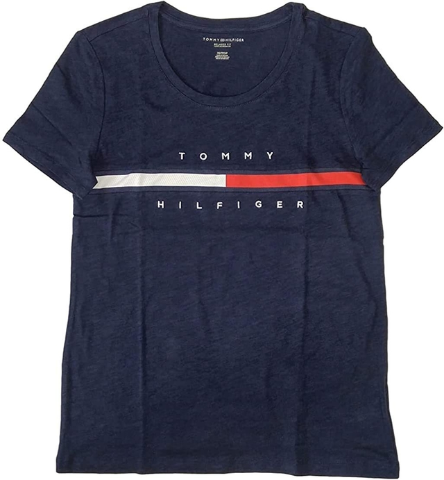 Camiseta Feminina Manga Curta tipo Baby Look tamanho PP XS Azul Marinho Tommy Hilfiger