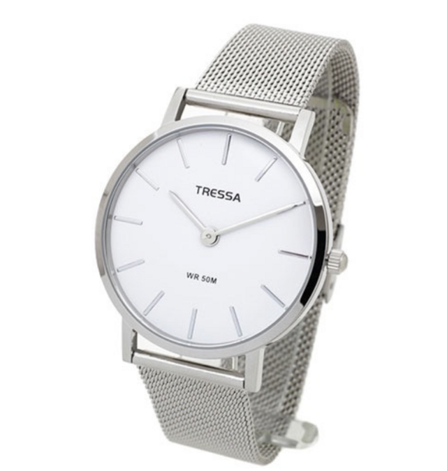 BONNIE M Reloj Tressa Metal Plateado Fondo Blanco