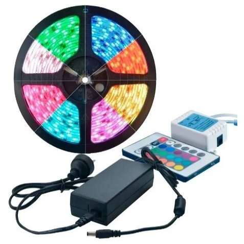 Tira LED multicolor RGB de 5 m con control remoto, cont
