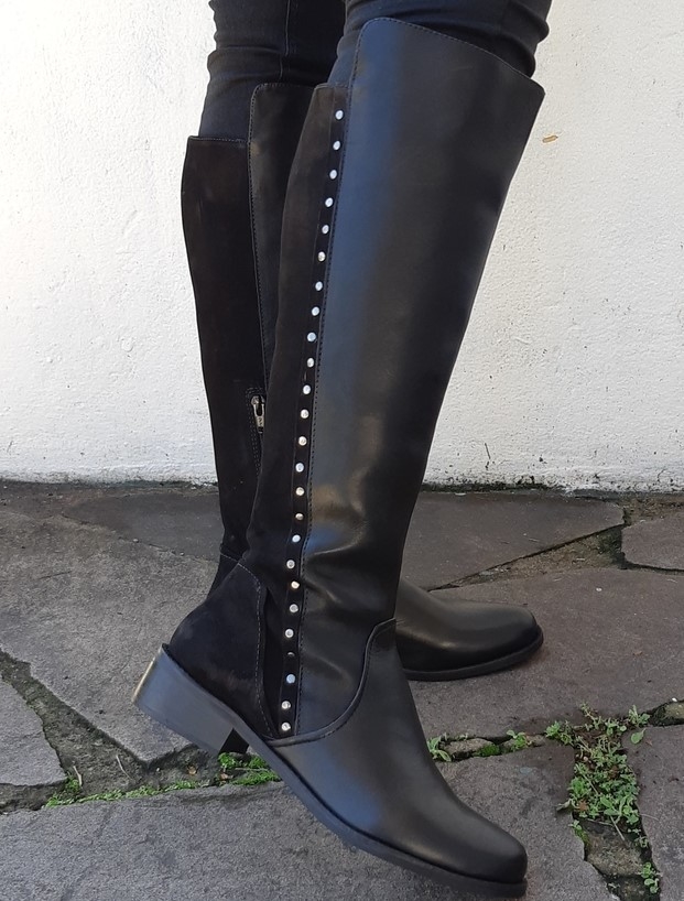 Bota Feminina Montaria Cano Longo Couro Preto