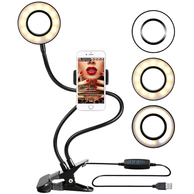 Aro de Luz con Soporte Para Celular y Clip para Mesa