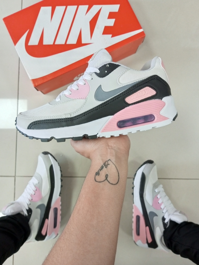 Nike Air Max 90 Branco/Cinza/Rosa - Tenis Mogi