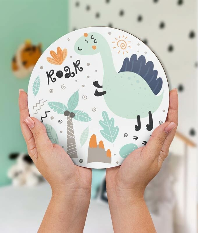 Placa Decorativa Infantil Desenho Dinossauro Verde Roar