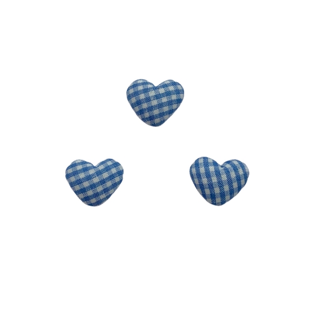 Aplique Chaton Coração Xadrez Azul com Branco - 5 Unidades