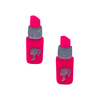 Aplique Batom Barbie Rosa Neon Glitter Prata Acrílico - 2 unidades