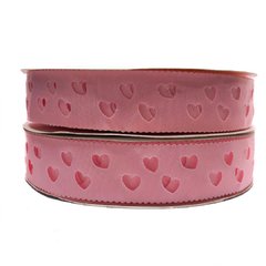 Fita Gorgurão Vazada Corações Rosa Claro (38mm)