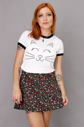 Camiseta Feminina Ringer Cat Smile