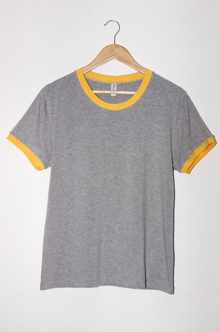 Camiseta Feminina Ringer Cinza Mescla / Amarelo