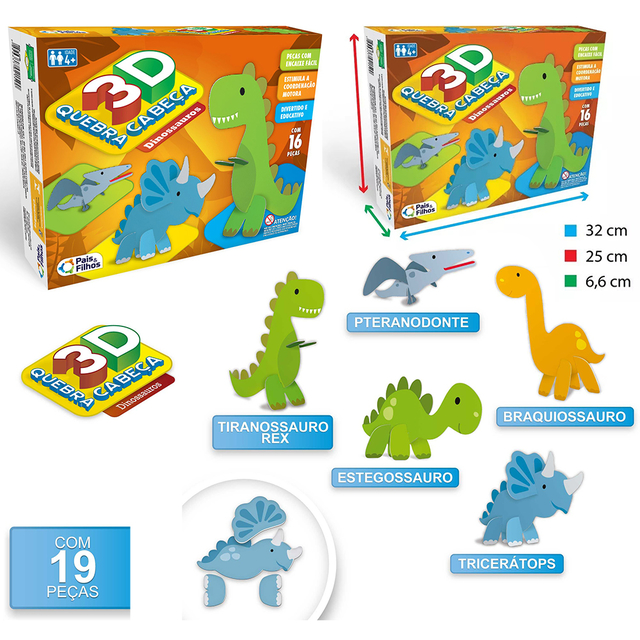 Quebra Cabeça 3D - Dinossauros - Fonolaser Store