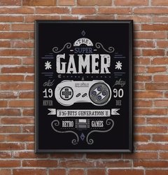 Quadro Decorativo Gamer Velha Guarda geração 16 Bits 42x29cm