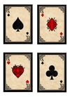 Kit 4 Quadros A4 Baralho Poker Jogo de Cartas As