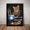 Quadro Decorativo Gato Mistico Magia Arte Moldurada