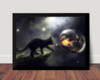 Quadro Decorativo Arte Gato Preto Peixe Dourado