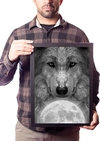 Quadro Lua Lobo Animal Selvagem Poster Na Moldura