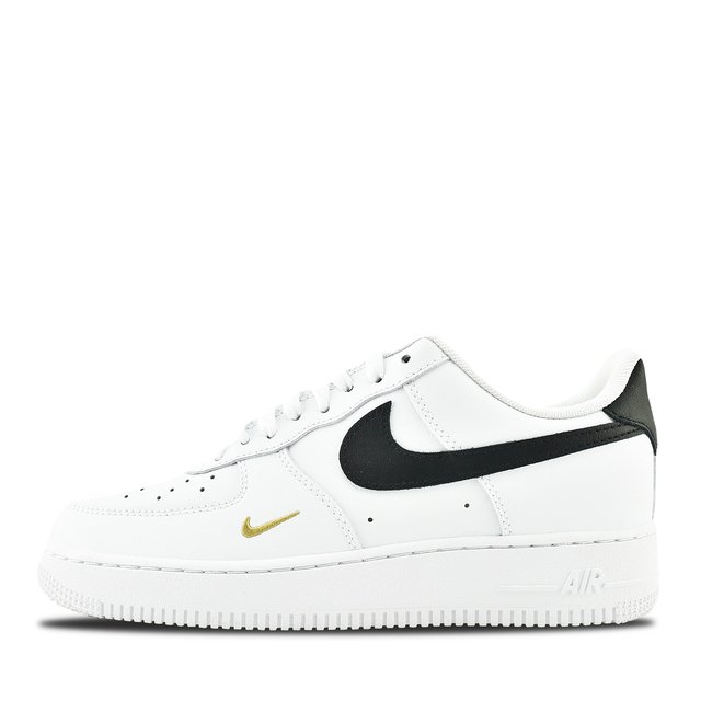 NIKE AIR FORCE 1 07 ESSENTIAL WHITE BLACK GOLD MINI SWOOSH