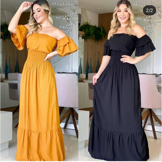 Vestido preto hot sale ciganinha longo