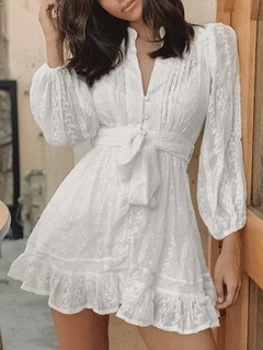 Vestido De Lese Manga Longa Branco Ref 962 - Divino Charme