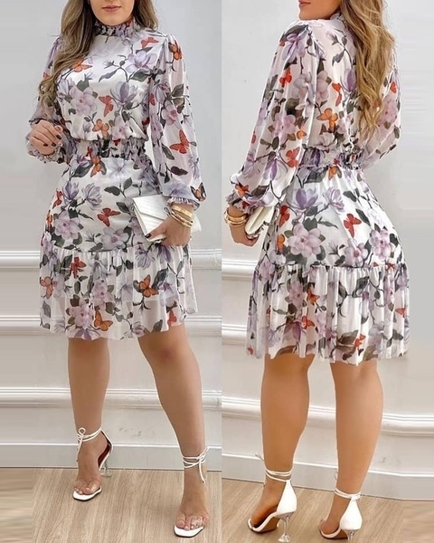 Vestido estampado best sale de manga longa