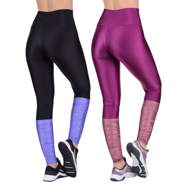 KIT 2 Calças Legging Polaina Rosa e Preta