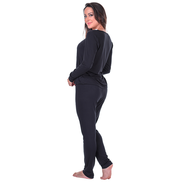 Pijama Feminino Inverno Adulto Longo Preto Summer Soul