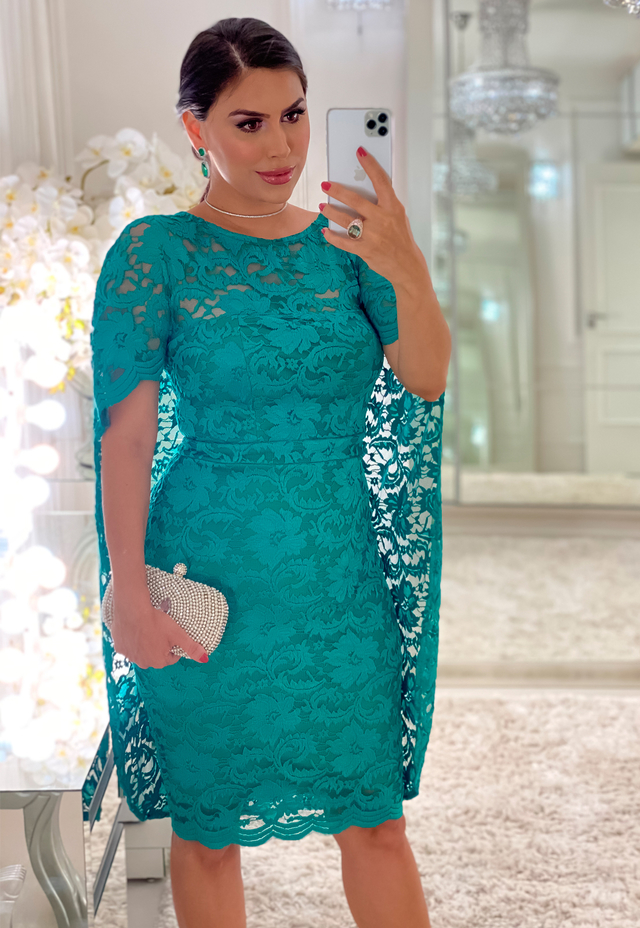 Vestido Midi Rosana Tubinho em Renda Verde Moda Evangélica