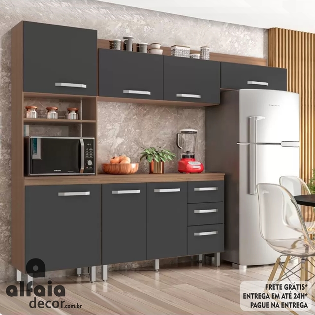 Armário de Cozinha MDF Completa com 8 Portas e 2 Gavetas - Isa