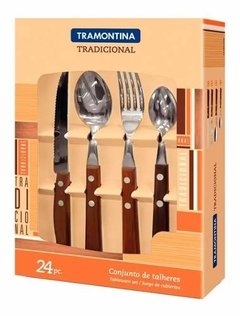 Cubiertos Tramontina Juego Set 24 Tradicional Acero Inoxidable Madera