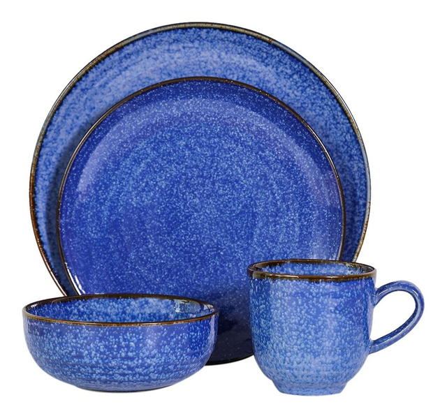 Vajilla De Porcelana 24 Piezas, 6 Puestos, Color Blanco Motivos En Azul –  Spineto Hogar