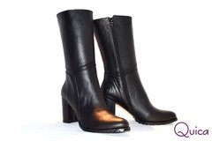 Botas Vestir Cuero Negro Taco Separado Quica Gisel