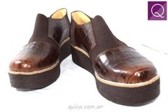Zapato Botineta Plataforma Cuero Crocco Chocolate Quica Lima - comprar online