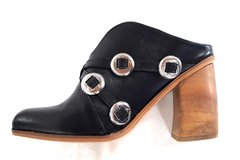 Mules Zuecos Taco Madera Monedas Plata Quica Donna