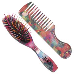 Kit Teen #902 - Escova Raquete e Pente com Estampas Modernas para cuidado divertido e seguro dos cabelos.