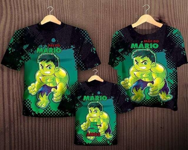 Personalizados Família - 3 camisetas - Incrível Hulk