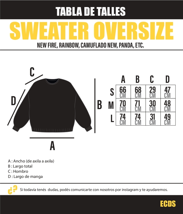 Tabla medidas Sweaters OVERSIZED El club del sweater