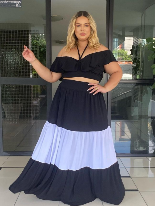 Conjunto de saia e blusa best sale plus size para casamento