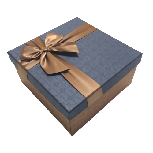 Caixa de Presente Luxo c/ Laço Marrom e Azul