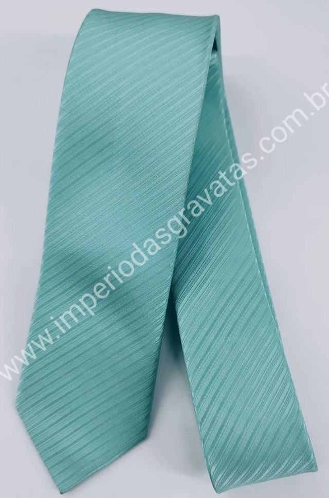 Gravata Semi Slim - Azul Tifanny Clara Detalhada em Linhas Diagonais - COD:  KL636