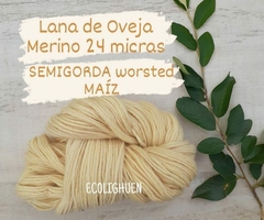 LANA Oveja MERINO SEMIGORDA 24 micras TINTES NATURALES -100grs - Ecolighuen