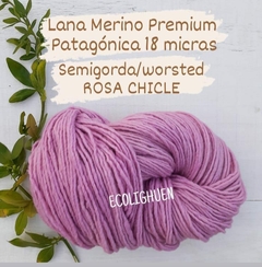 LANA de Oveja MERINO PREMIUM PATAGÓNICA SEMIGORDA/worsted 18 micras - 100 grs - Ecolighuen