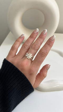 Anillo Flores | Acero Blanco