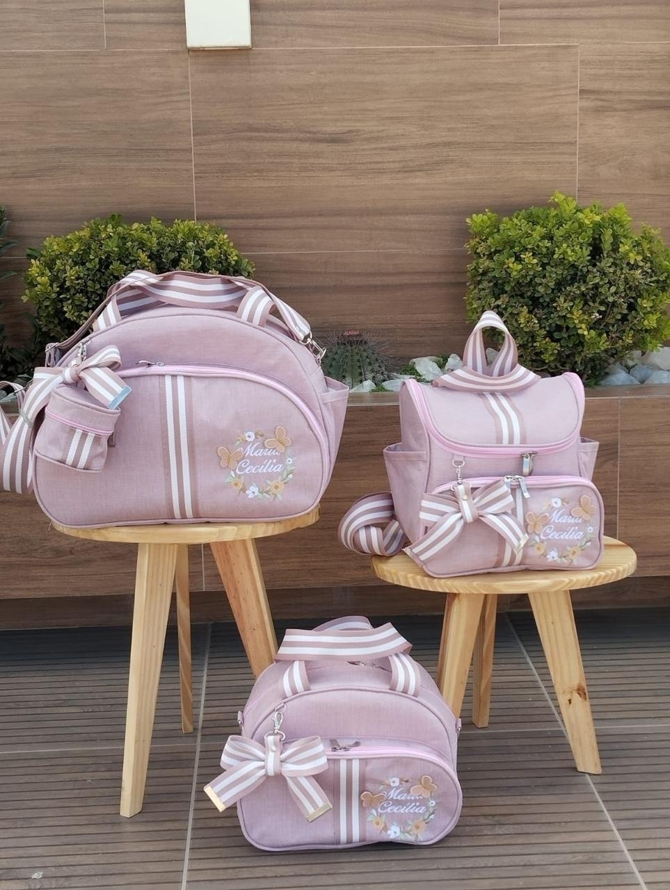 Kit de Bolsa de Bebe Personalizada Nome Com Mochila